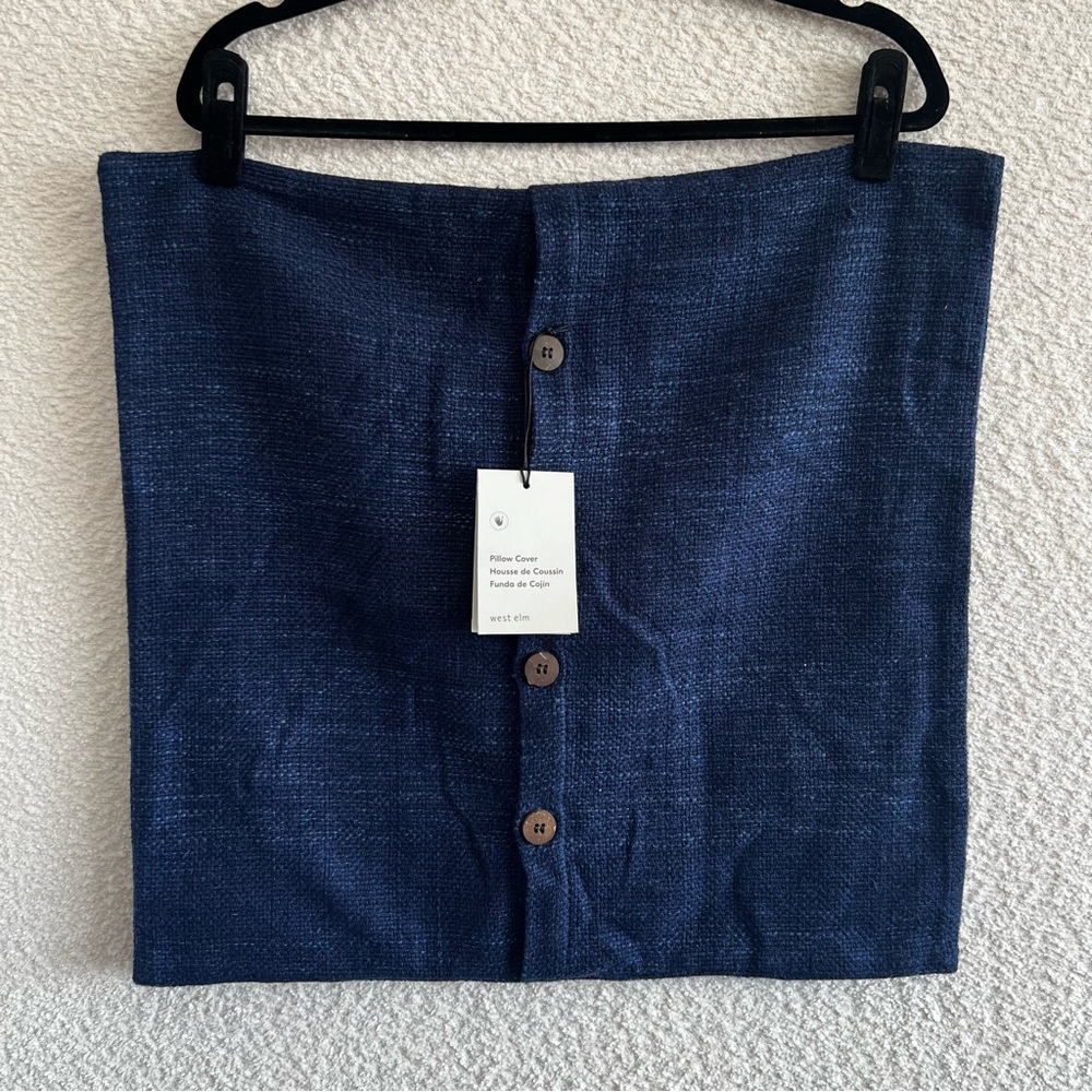 West‎ Elm NWT Silk Cotton Buttons Navy Blue Nightshade Throw Pillow Cover Sham